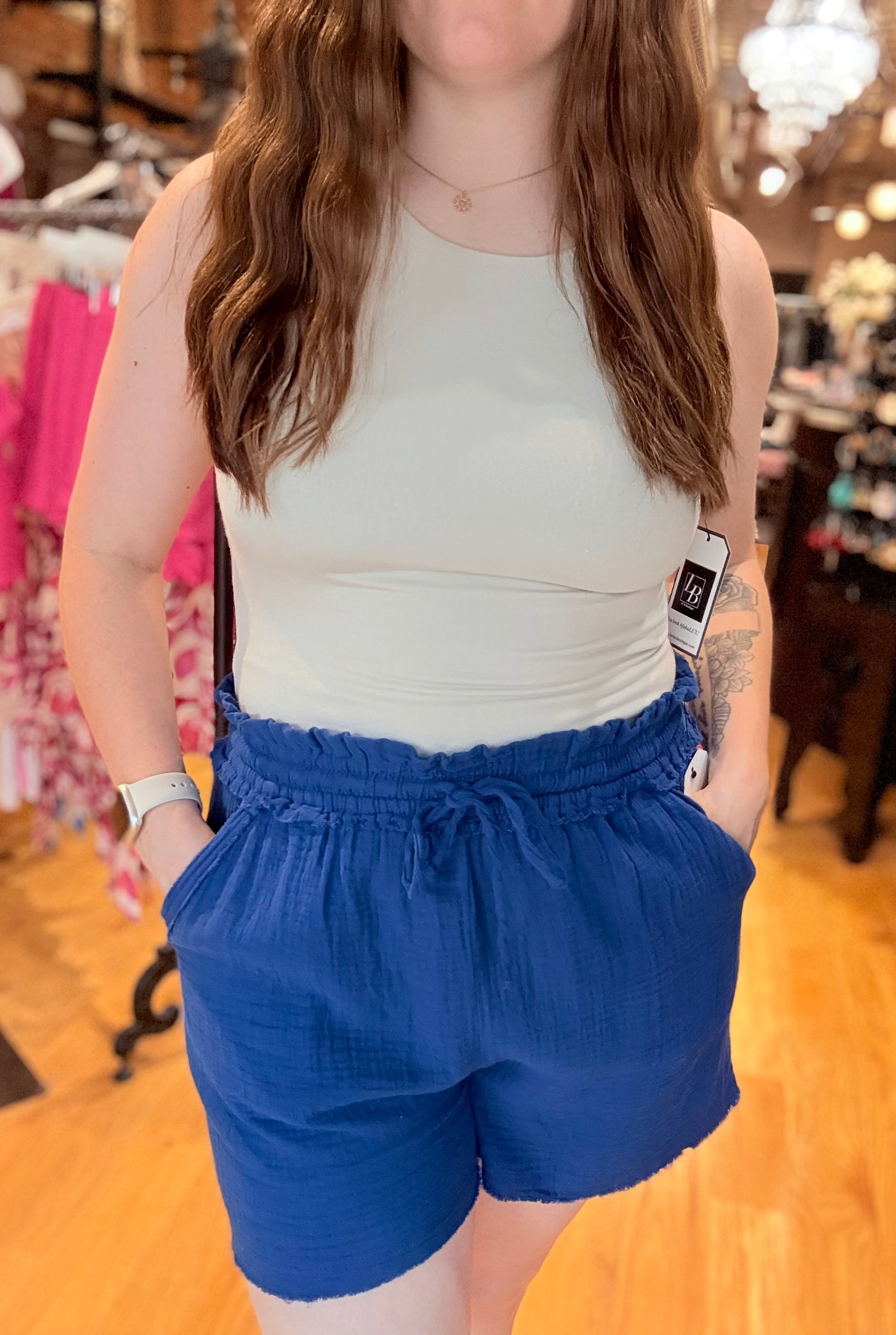 Light Navy Mocha Double Gauze Shorts