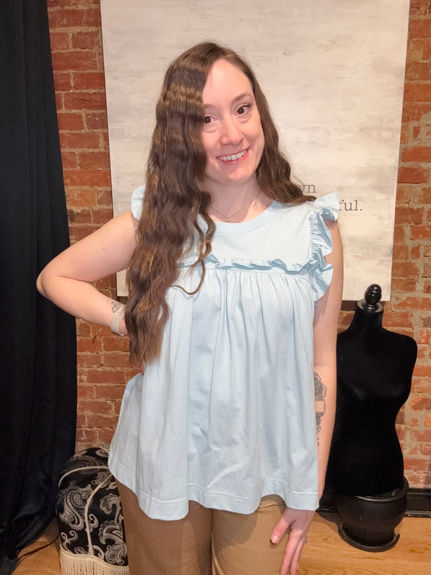 Powder Blue Flutter Sleeve Top