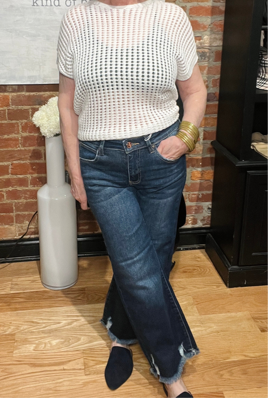 RISEN Mid Rise Crop Wide Leg Jeans