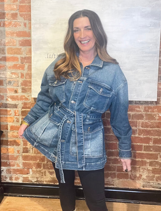 Medium Denim Belted Jacket