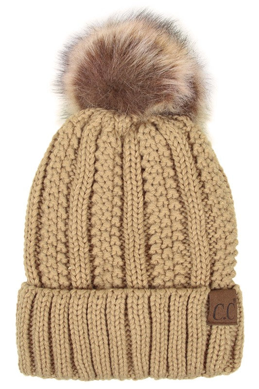 CC Brand Fleece Lined Pom Beanie Hat