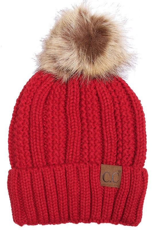 CC Brand Fleece Lined Pom Beanie Hat