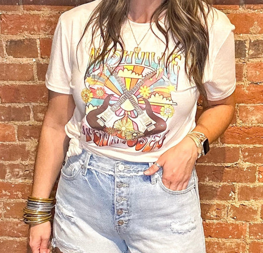 Creamy White Nashville Guitar and Leather Graphic Tee