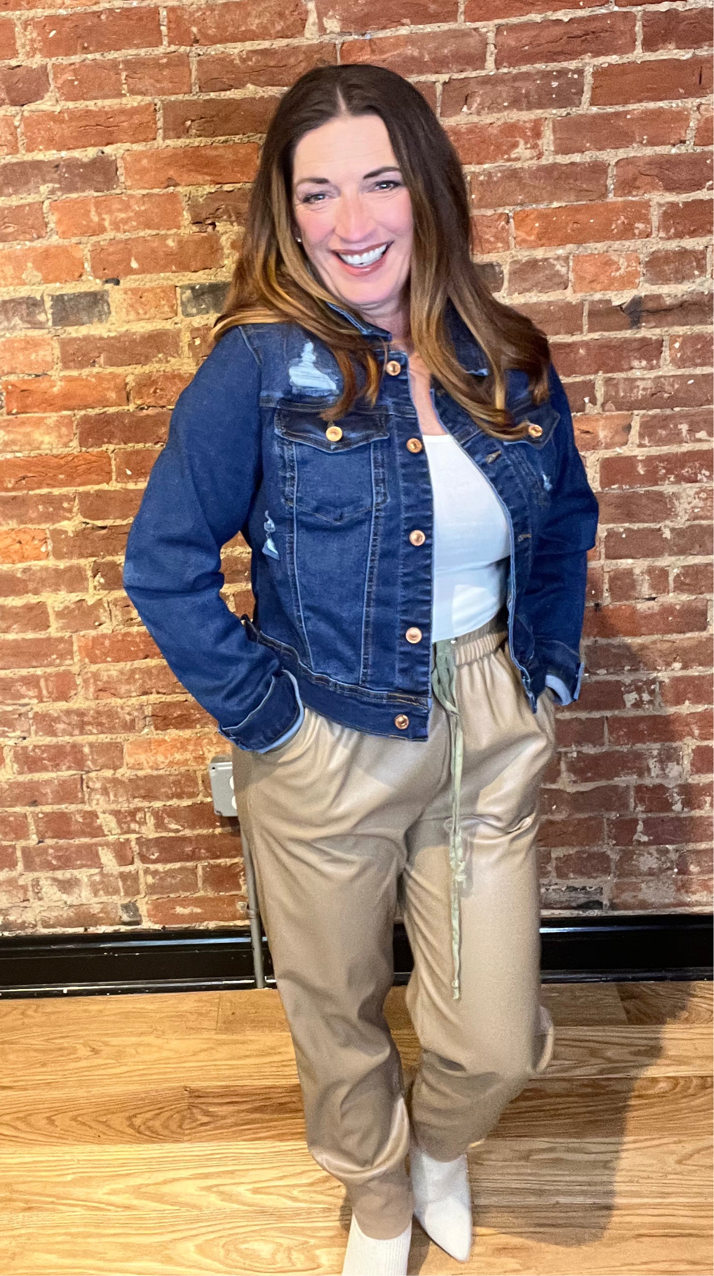 Tan Vegan Leather Jogger Pants with Pockets 