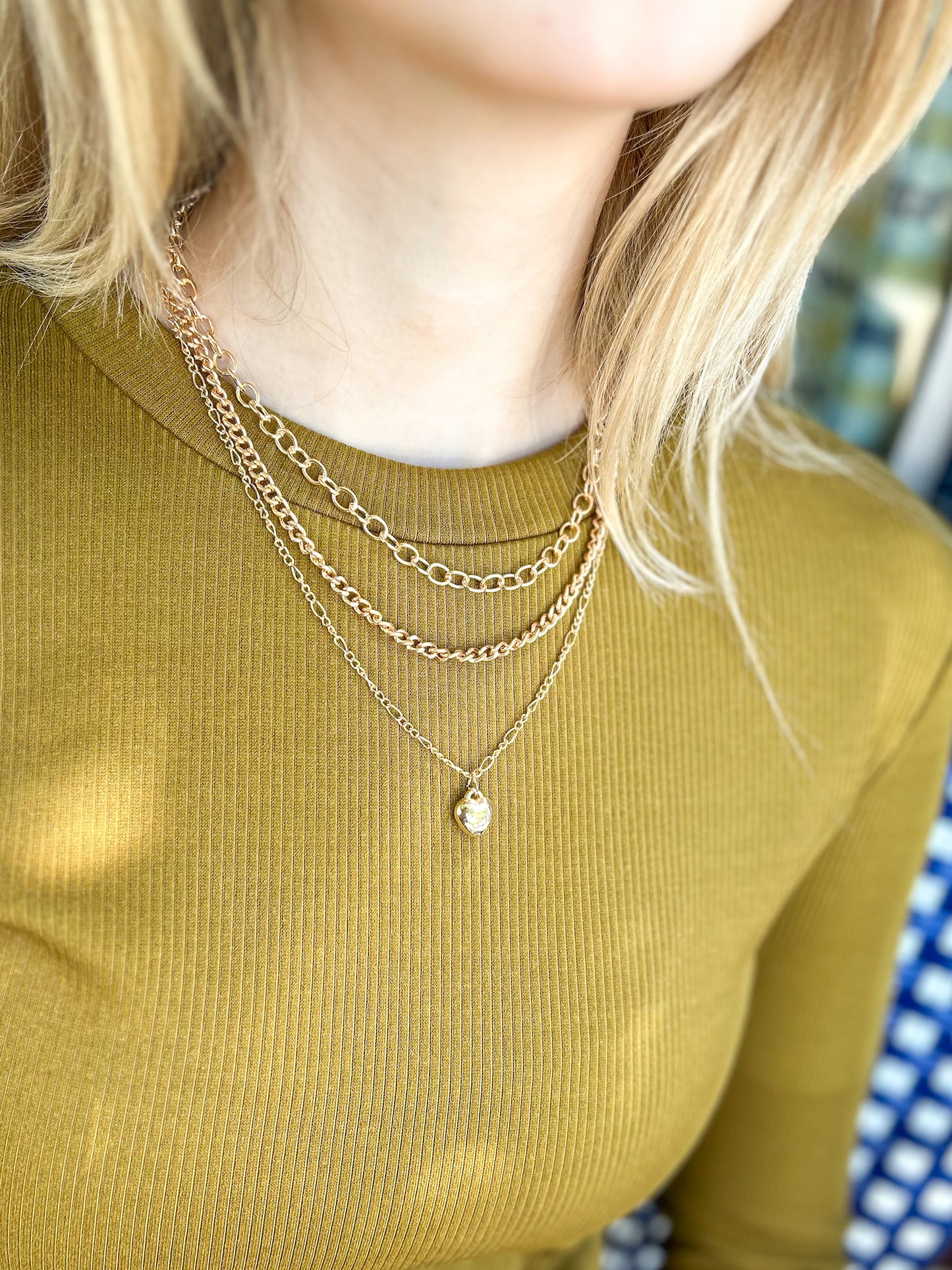 The Jillian Gold Heart Chain Pendant Necklace Set