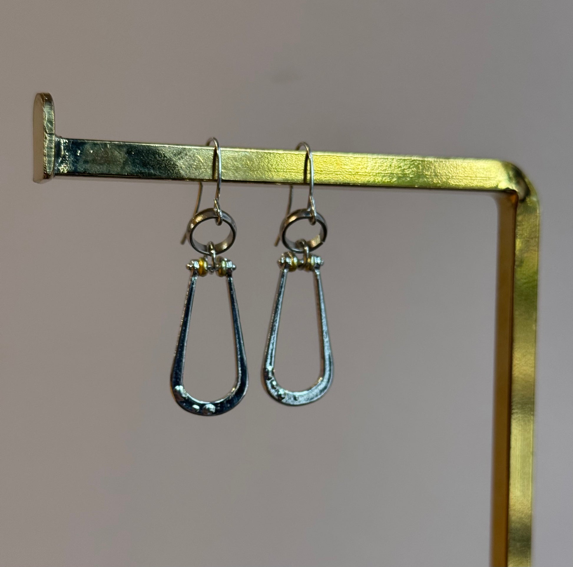 Gold and Silver Rustic Dangle Earrings