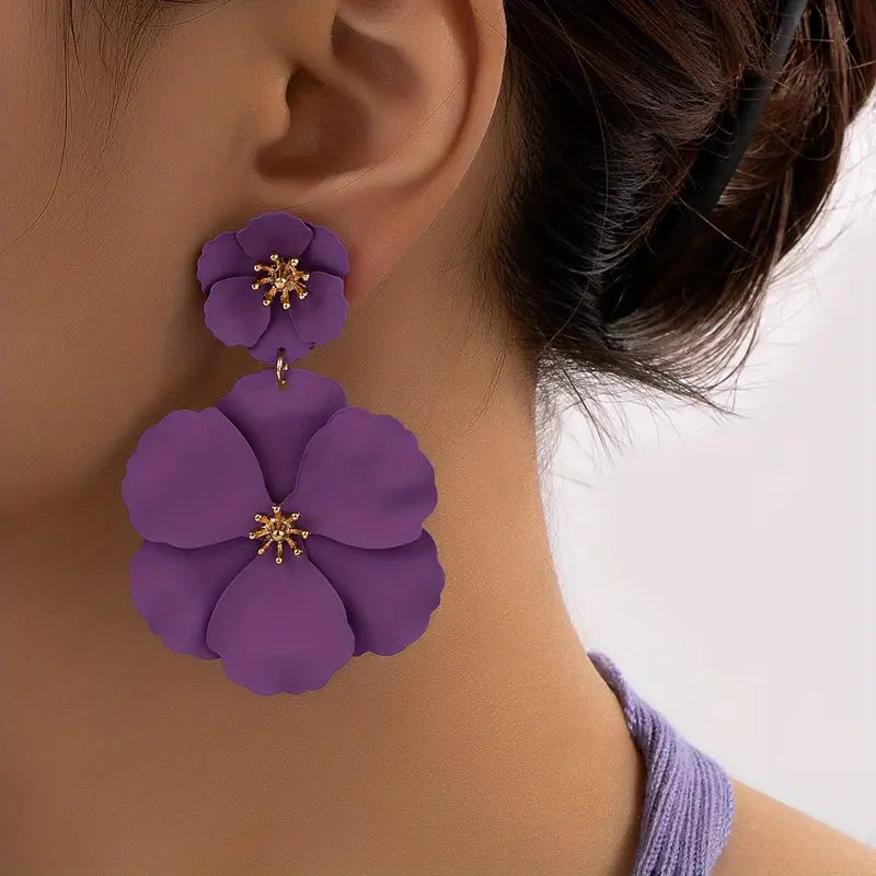 Purple Flower Dangle Earrings 