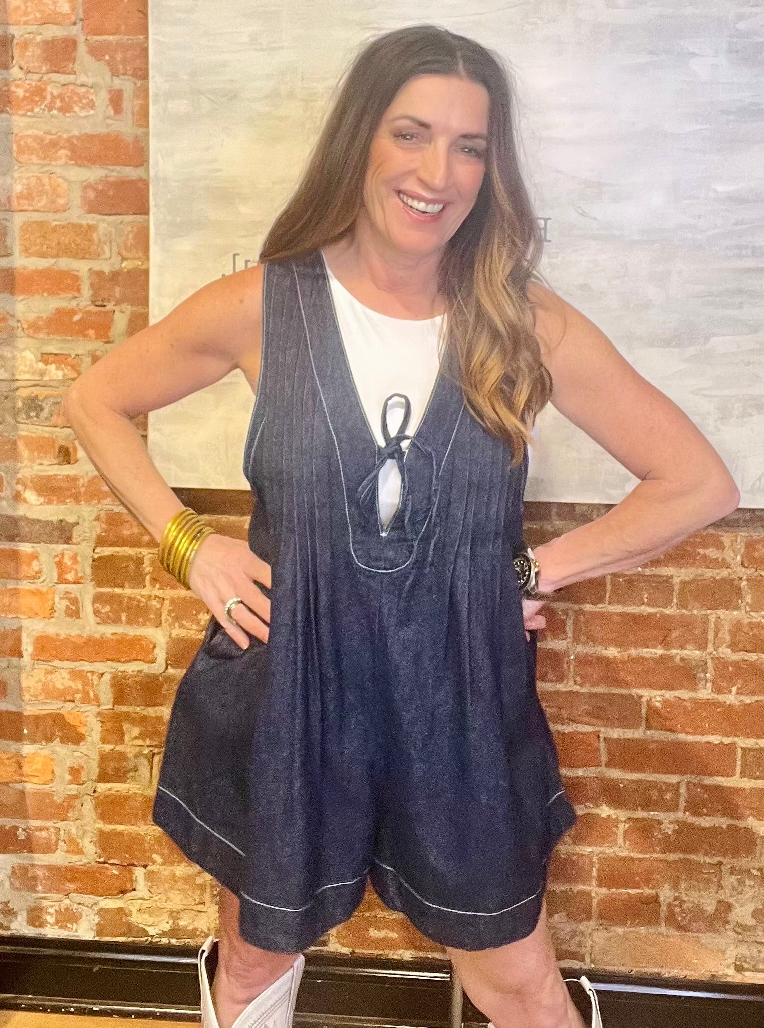 Sleeveless Dark Denim Romper Dress