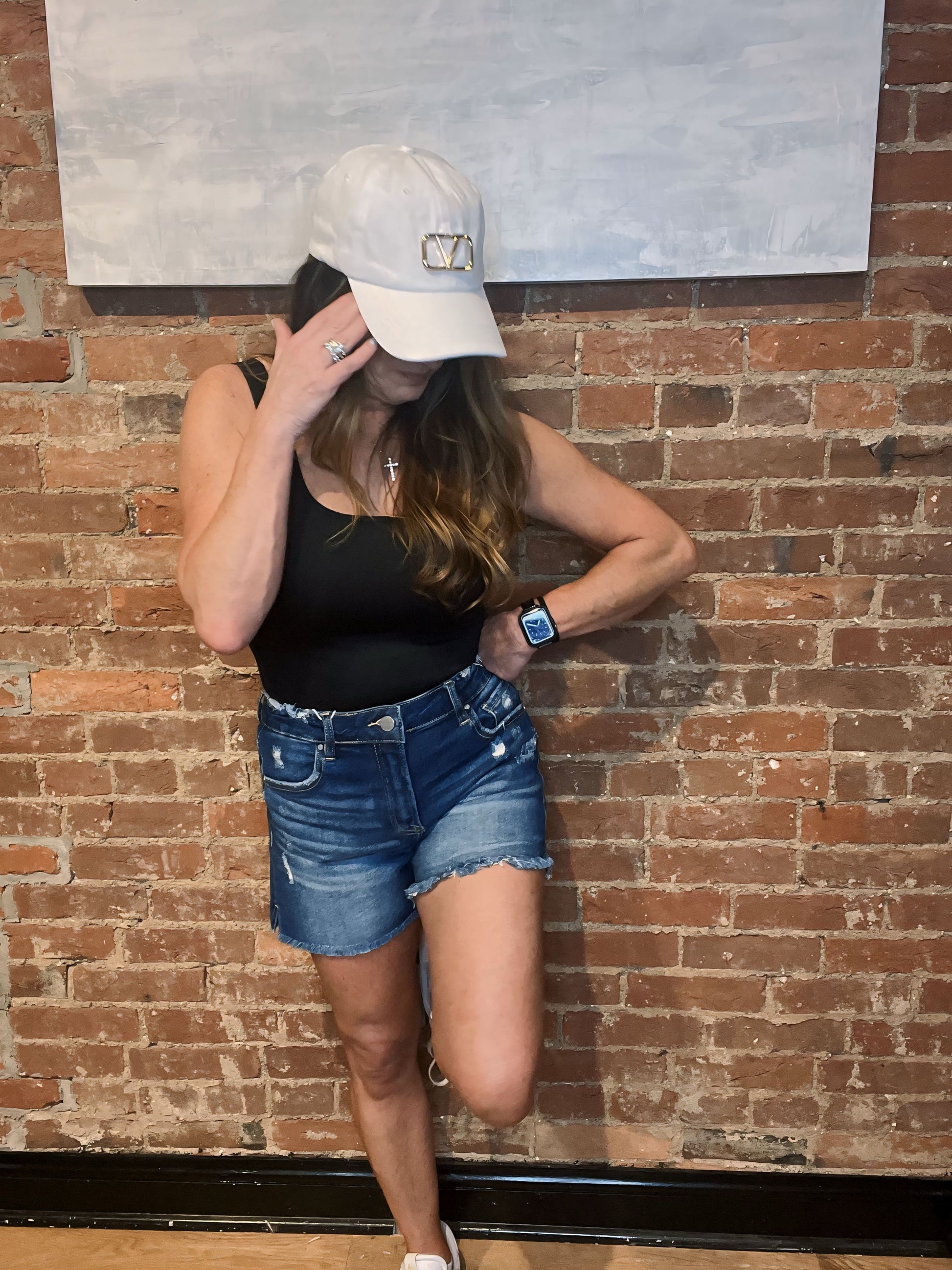 Risen Mid Rise Distressed Denim Shorts
