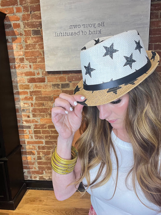 Two Tone Star Straw Fedora