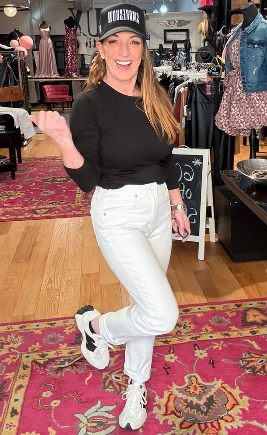 Kancan High Rise Slim White Straight Leg Jeans