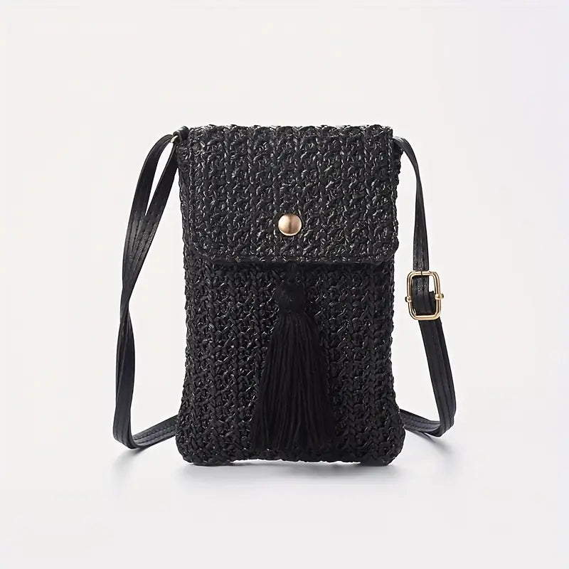 Black Mini Shoulder Bag made from Braided Polyester