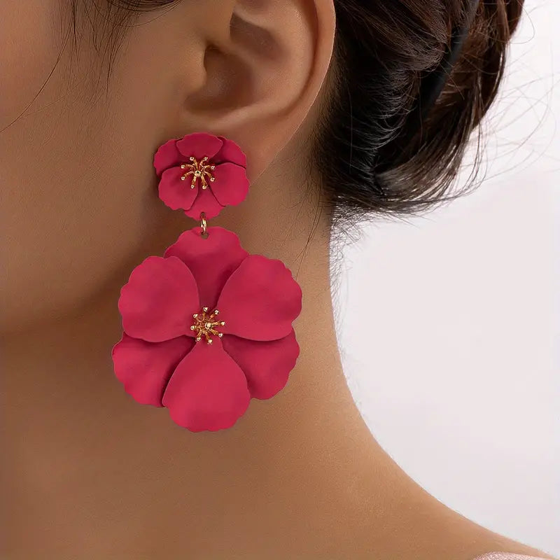 Pink Flower Dangle Earrings 