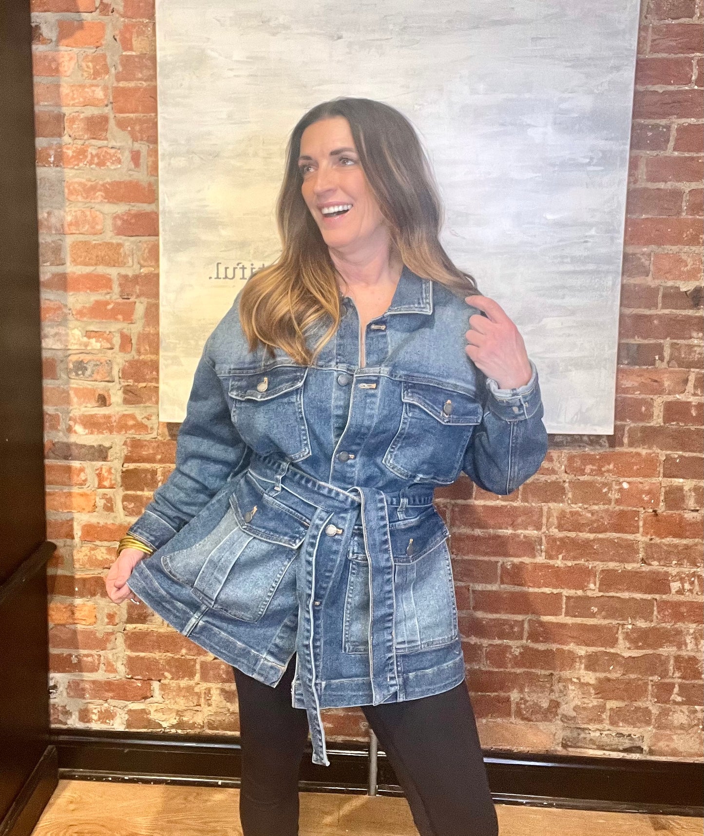 Medium Denim Belted Jacket