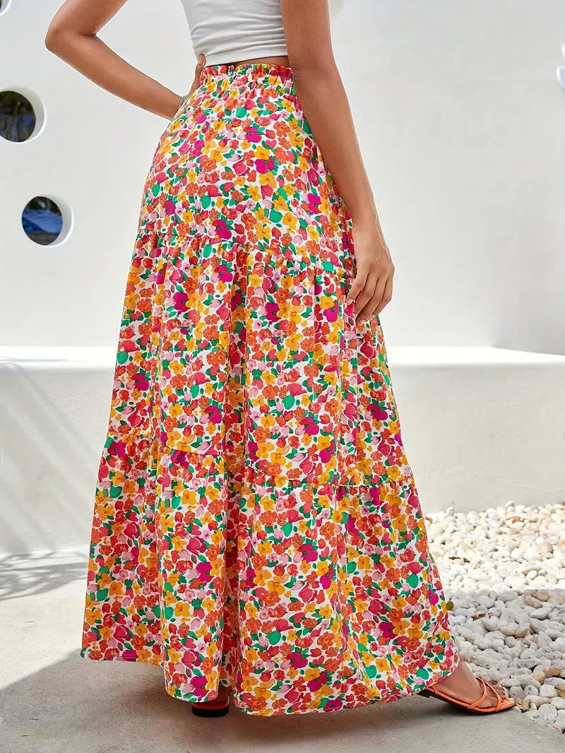 Floral Maxi Skirt With Tie