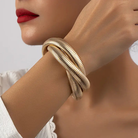 Twisted Style Stacked Three layer Chunky Bracelet