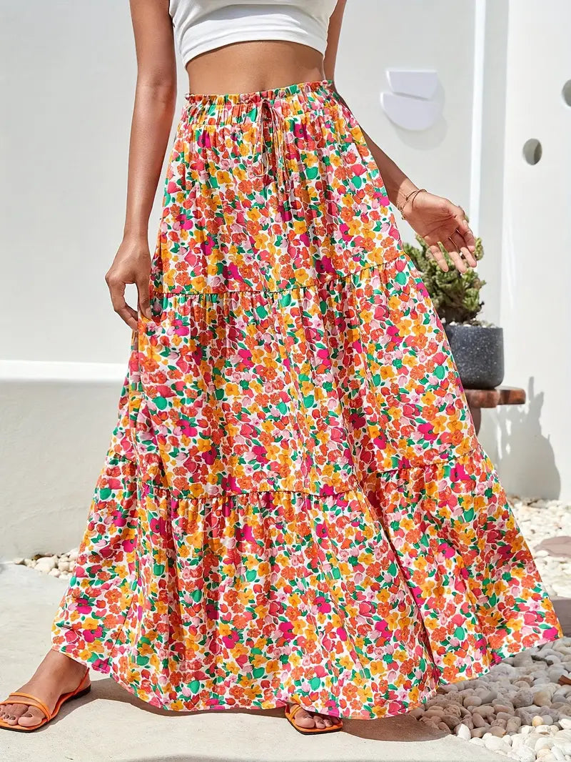 Floral Maxi Skirt With Tie