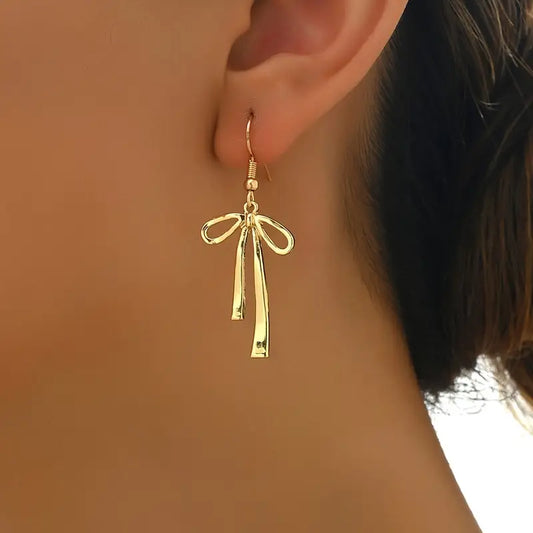 Gold Bow Dangle Earrings