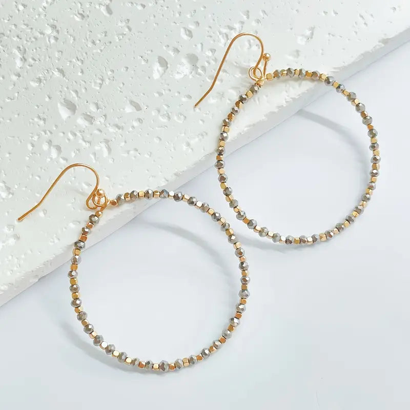Light Gray Glass Bead Dangle Earrings