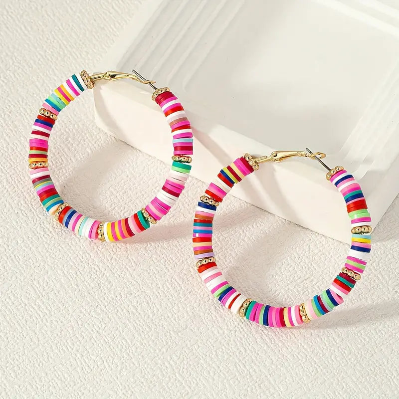 Rainbow Beaded Hoop Earrings