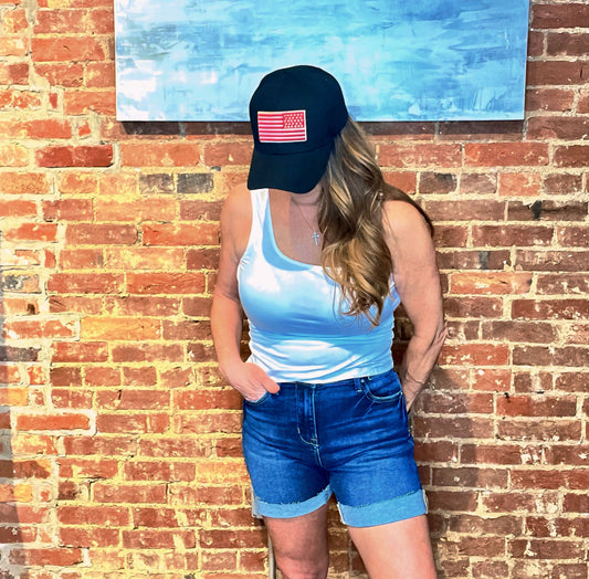 RISEN High Rise Cuffed Denim Shorts
