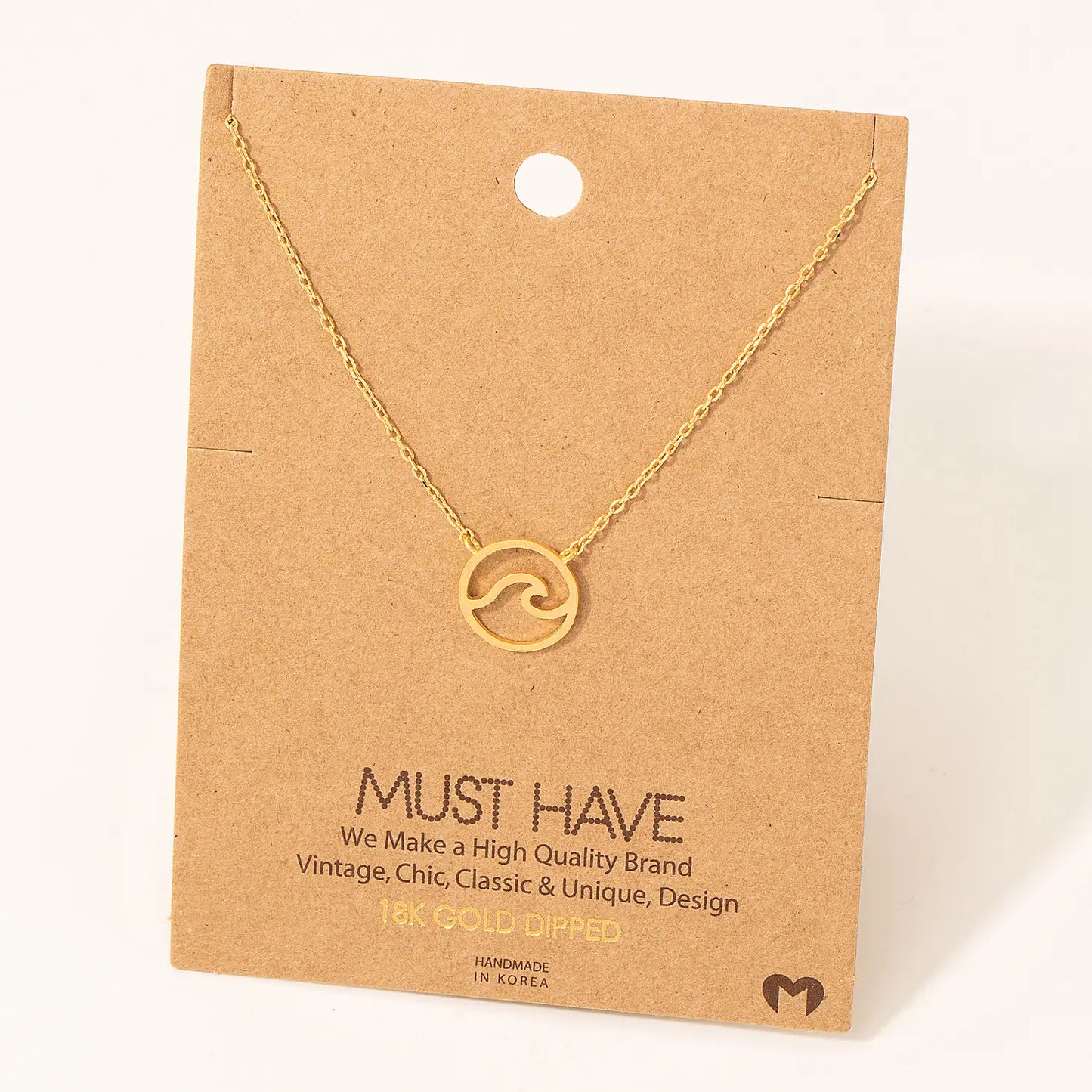 18 K Gold Dipped Wave Cutout Coin Pendant Necklace 16" in Length