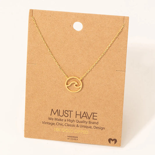 18 K Gold Dipped Wave Cutout Coin Pendant Necklace 16" in Length