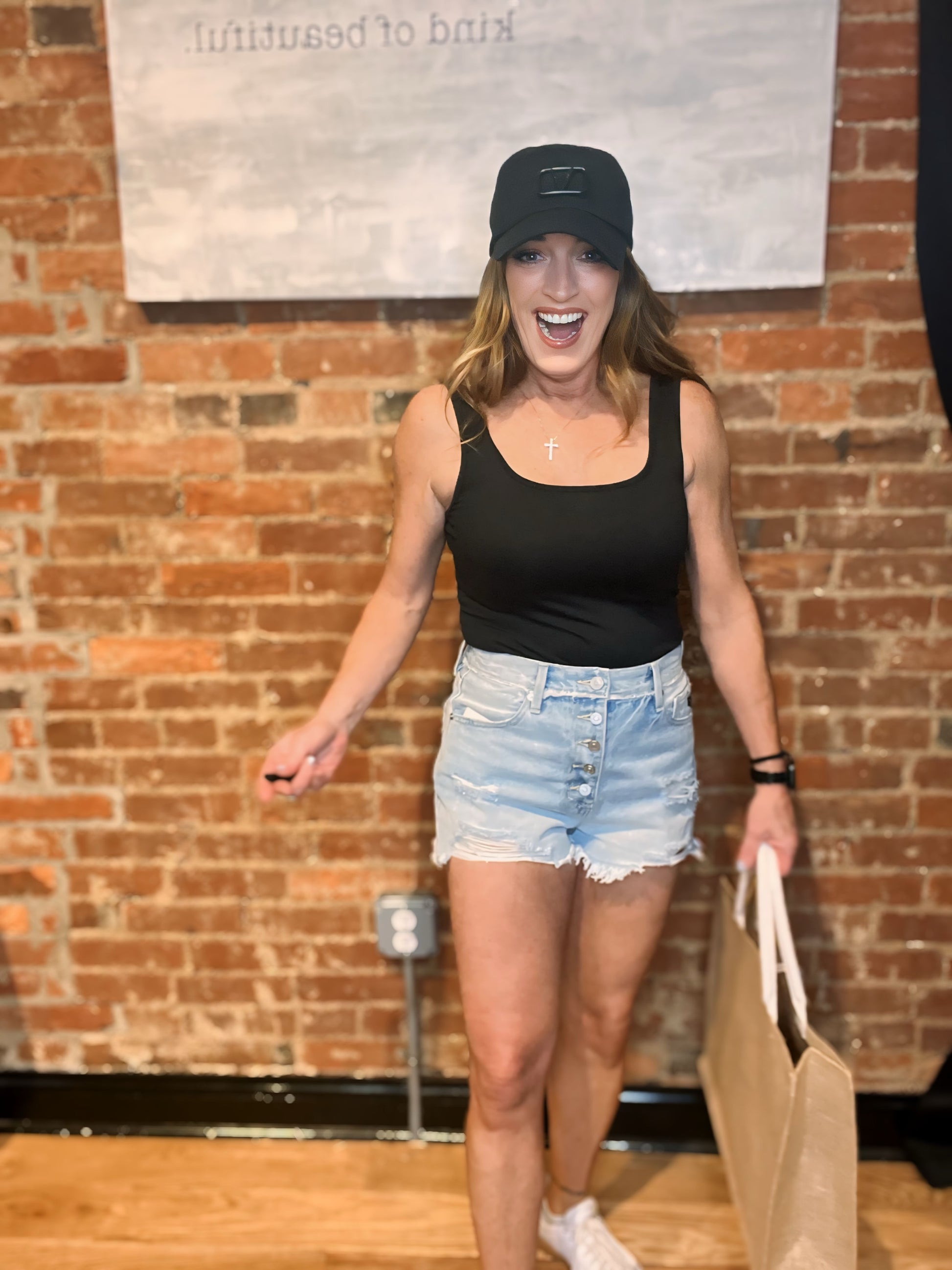 Kancan High Rise Exposed Buttons Fly Denim Shorts