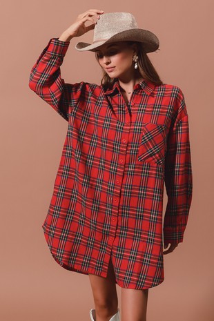 Holiday Plaid Weekender Button Up Shirt Dress