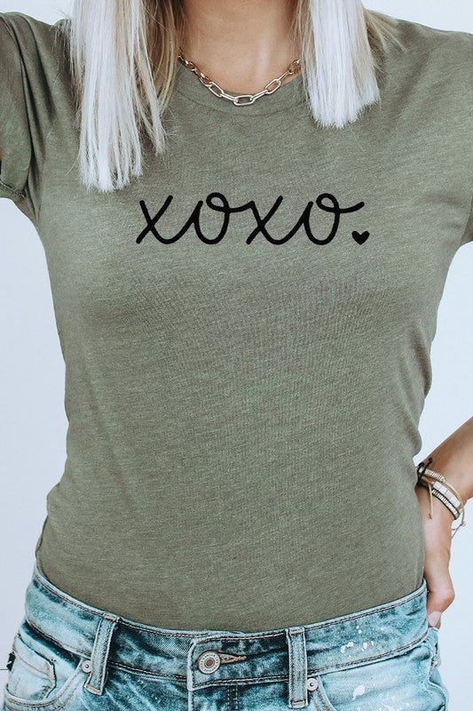 Heather Olive XOXO Graphic Tee Short Sleeves