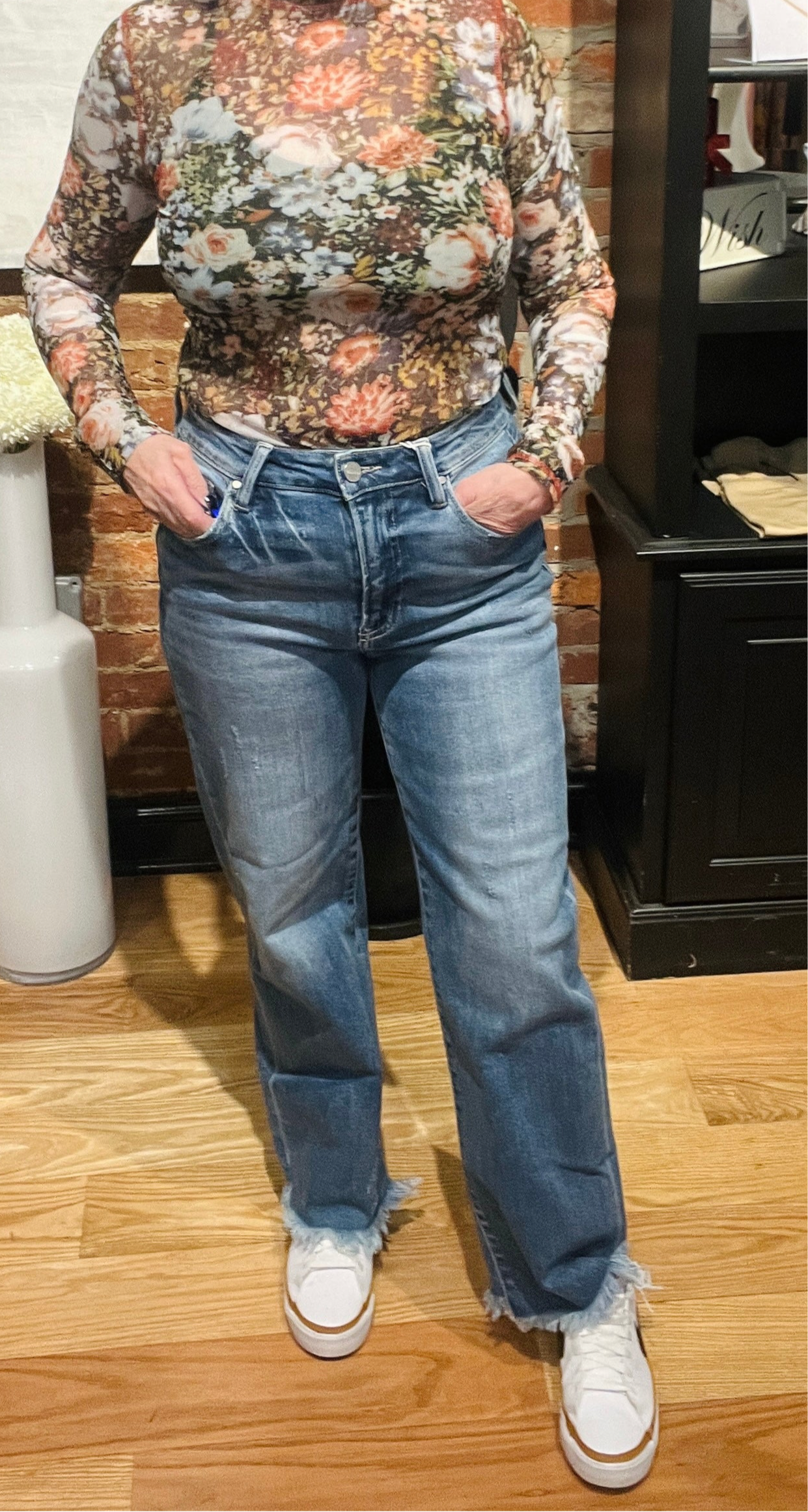 RISEN High Rise Crop Frayed Hem Jeans