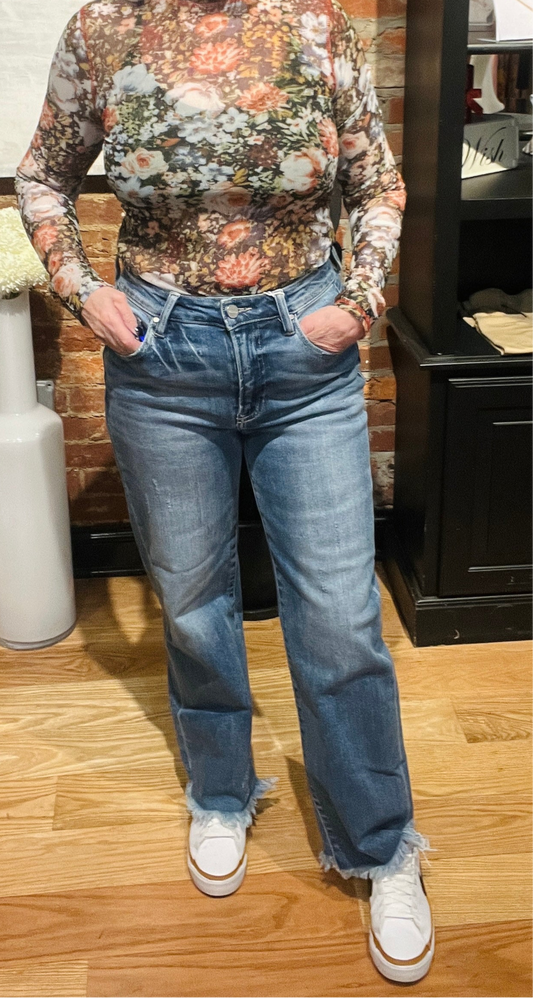 RISEN High Rise Crop Frayed Hem Jeans