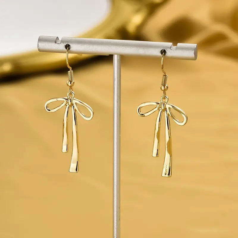 Gold Bow Dangle Earrings