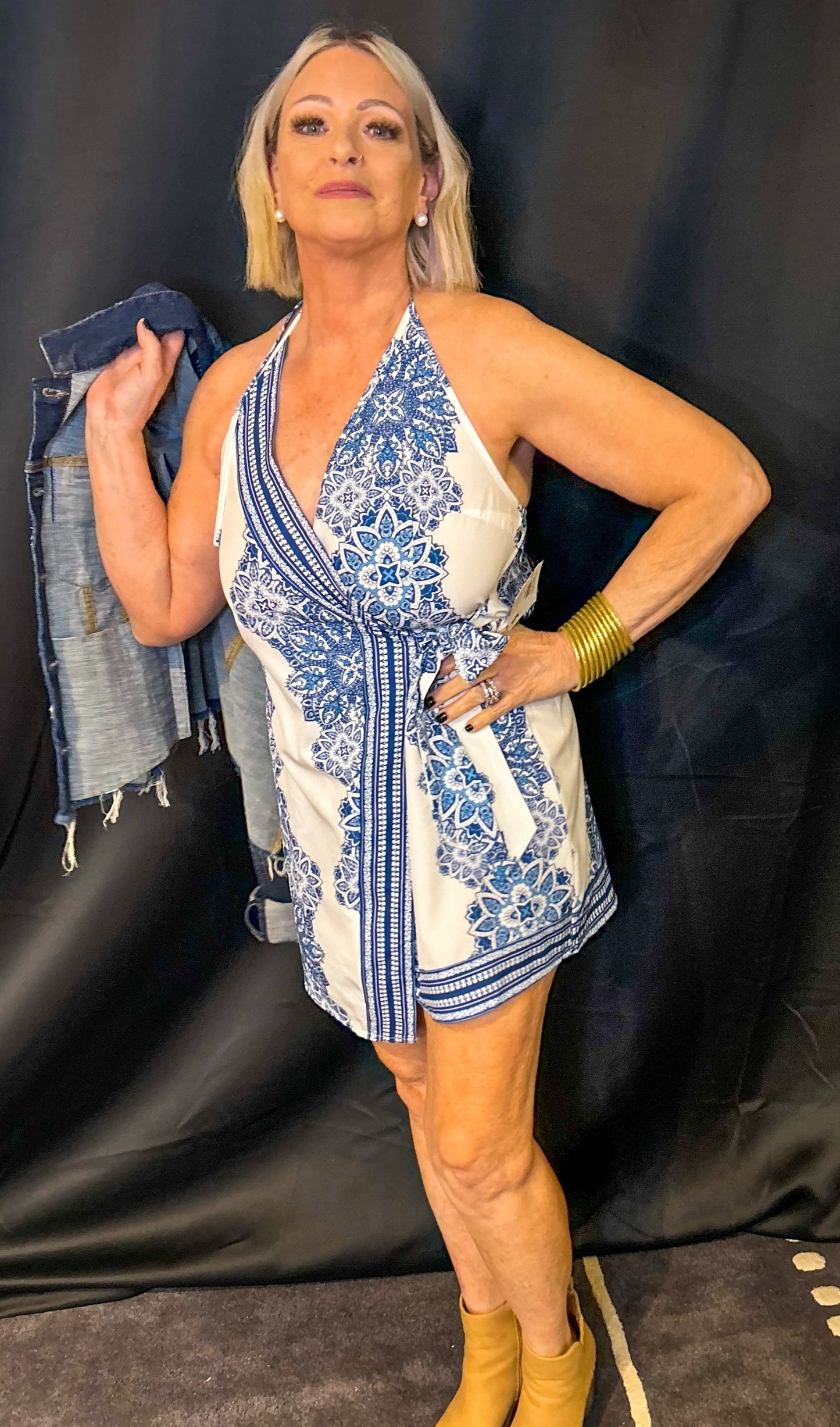 Cue The Chic Faux Wrap Romper