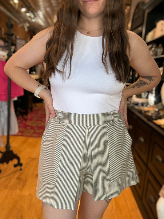 Black Pinstriped High Waist Skort