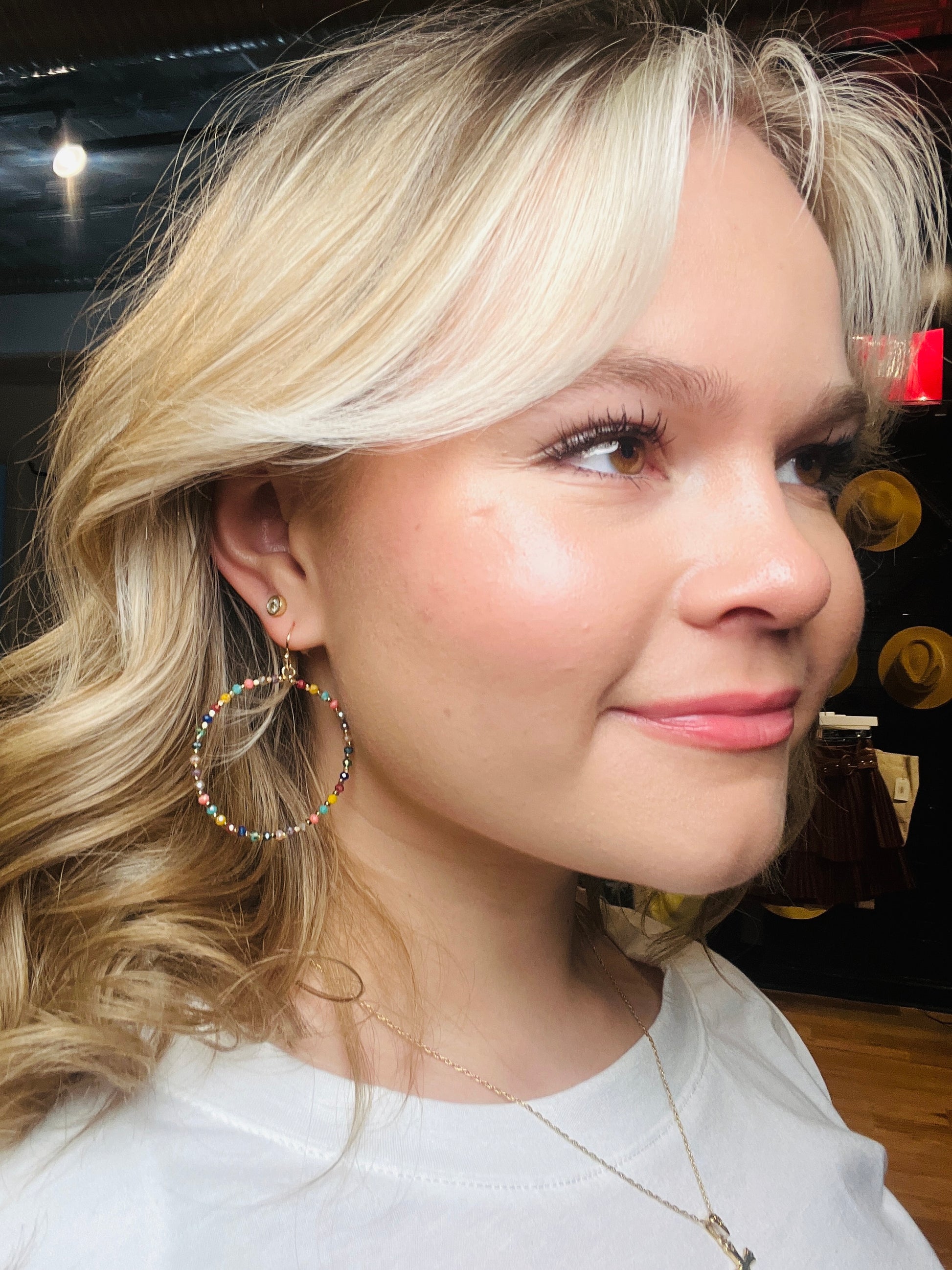 Multi Color Glass Bead Dangle Earrings