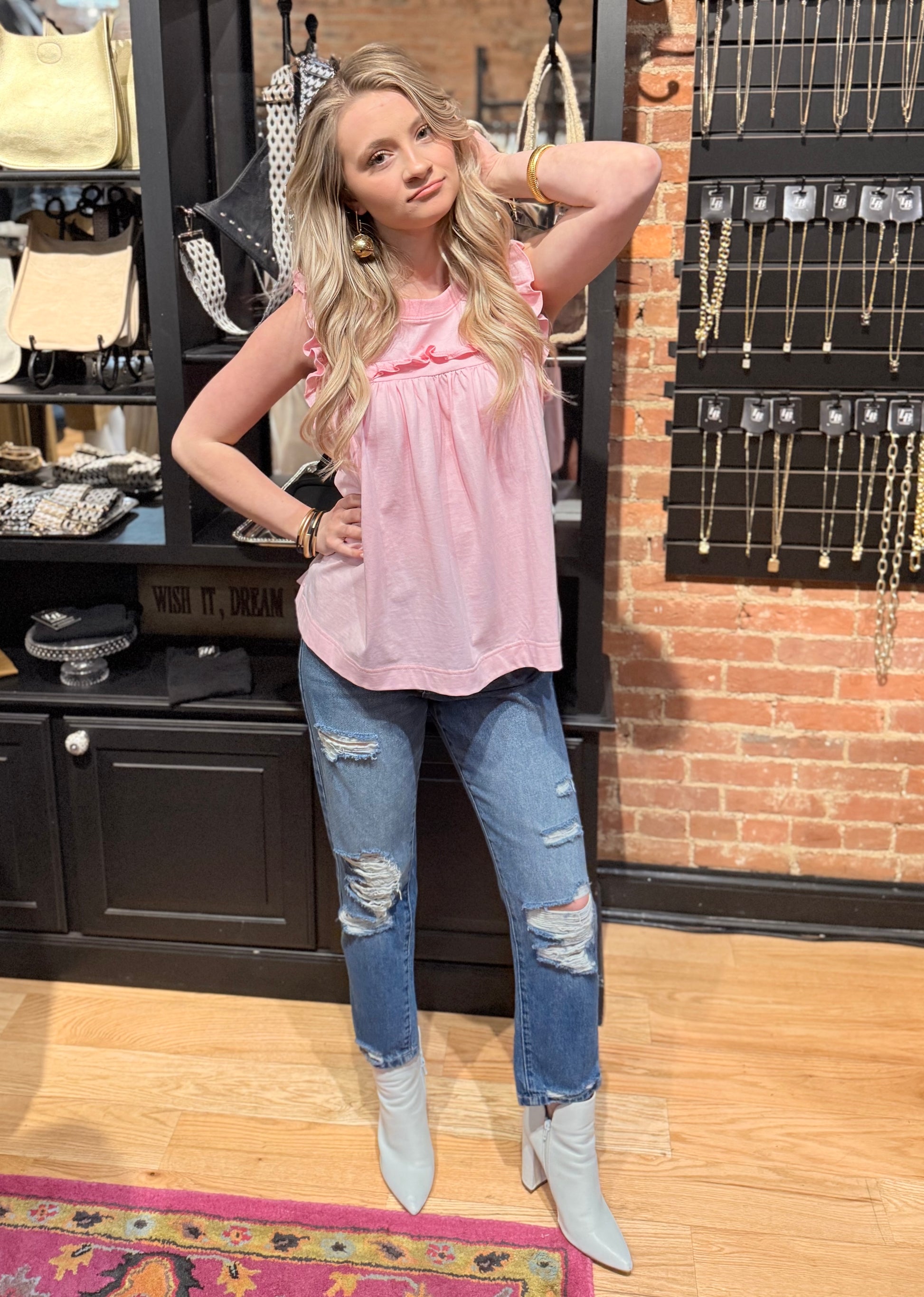Pink Flutter Sleeve Top