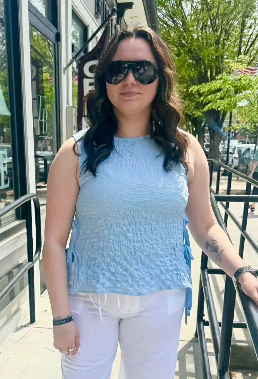 Flirty Bliss Smocked Side-Tie Sleeveless Top