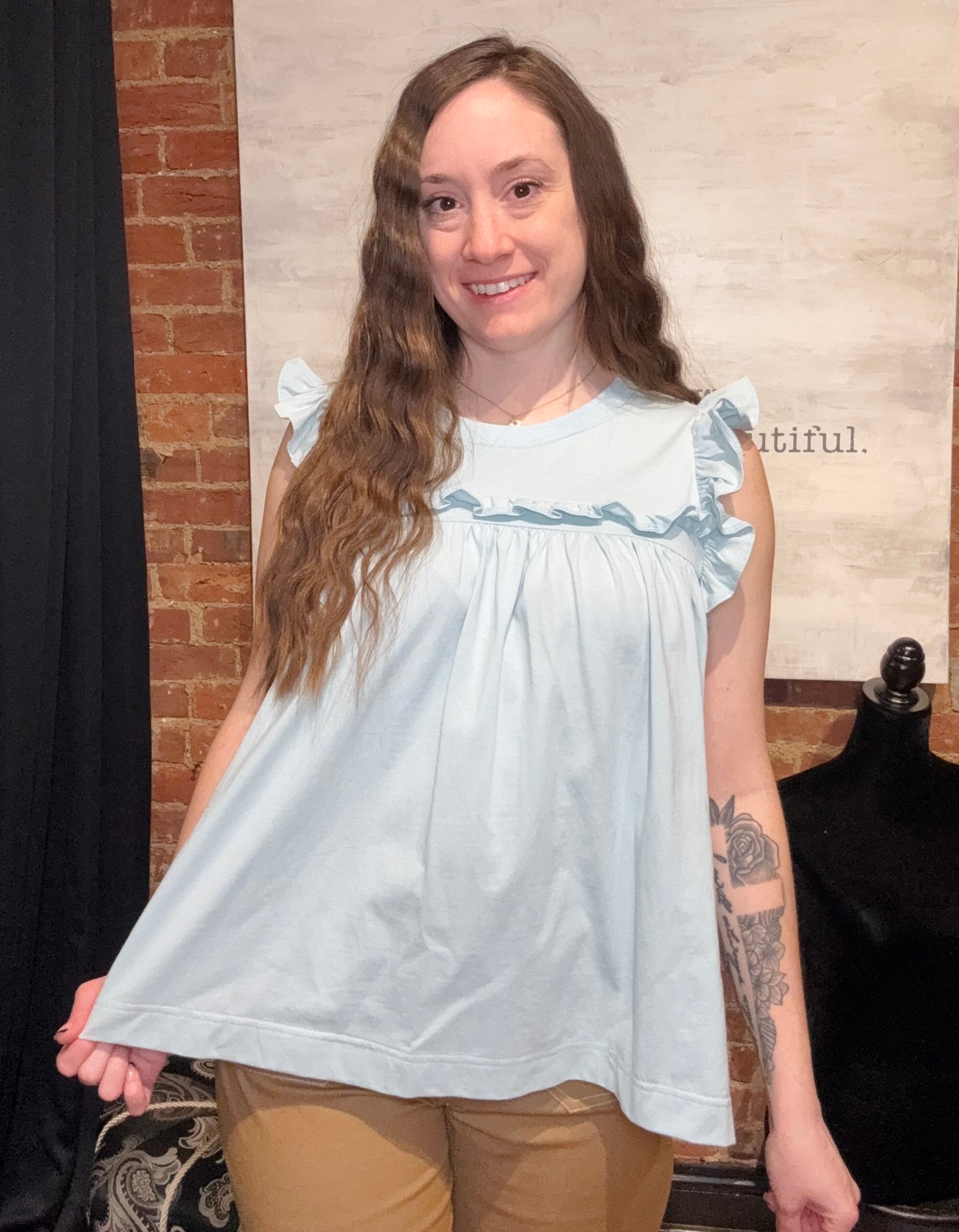 Powder Blue Flutter Sleeve Top