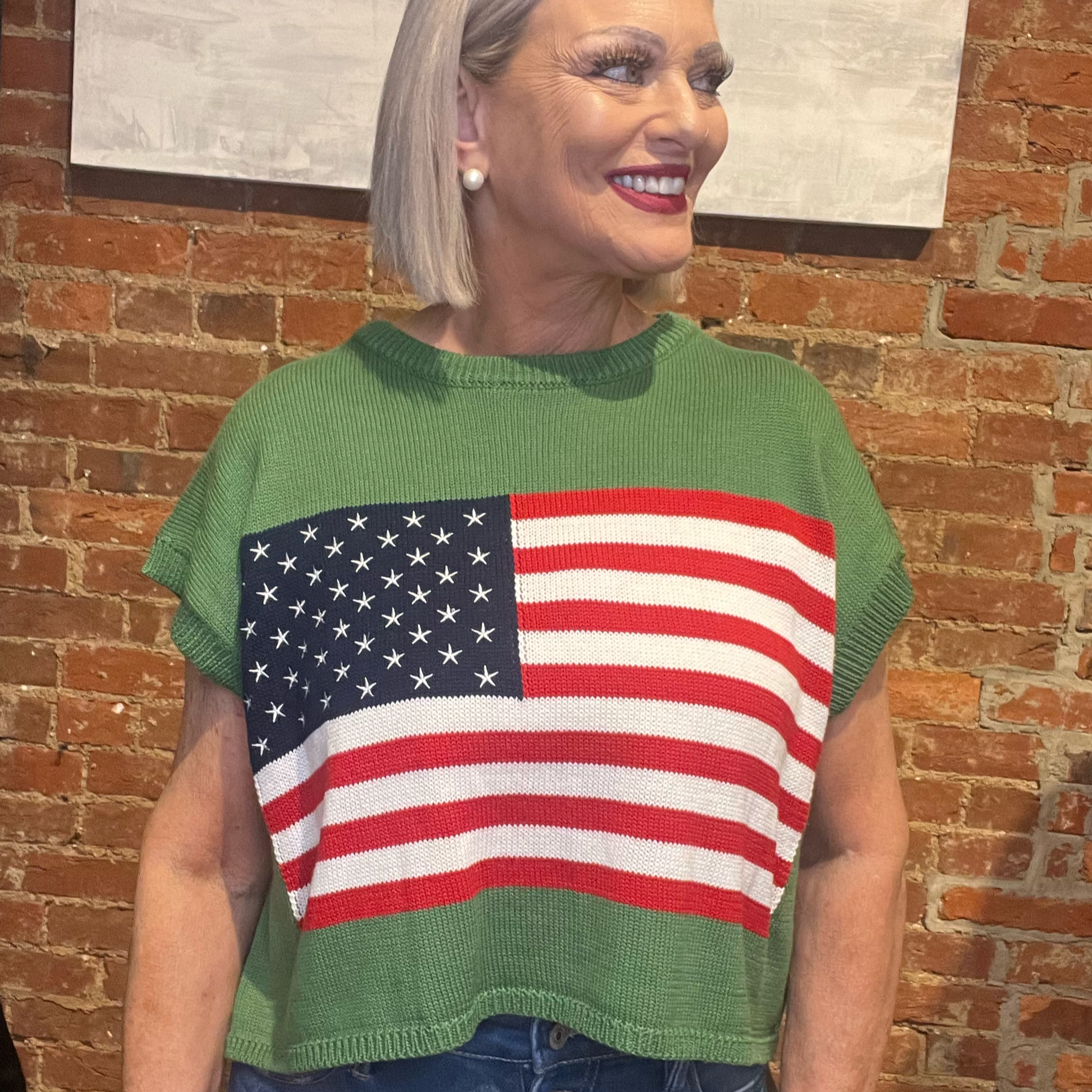 Green American Flag Journey Top