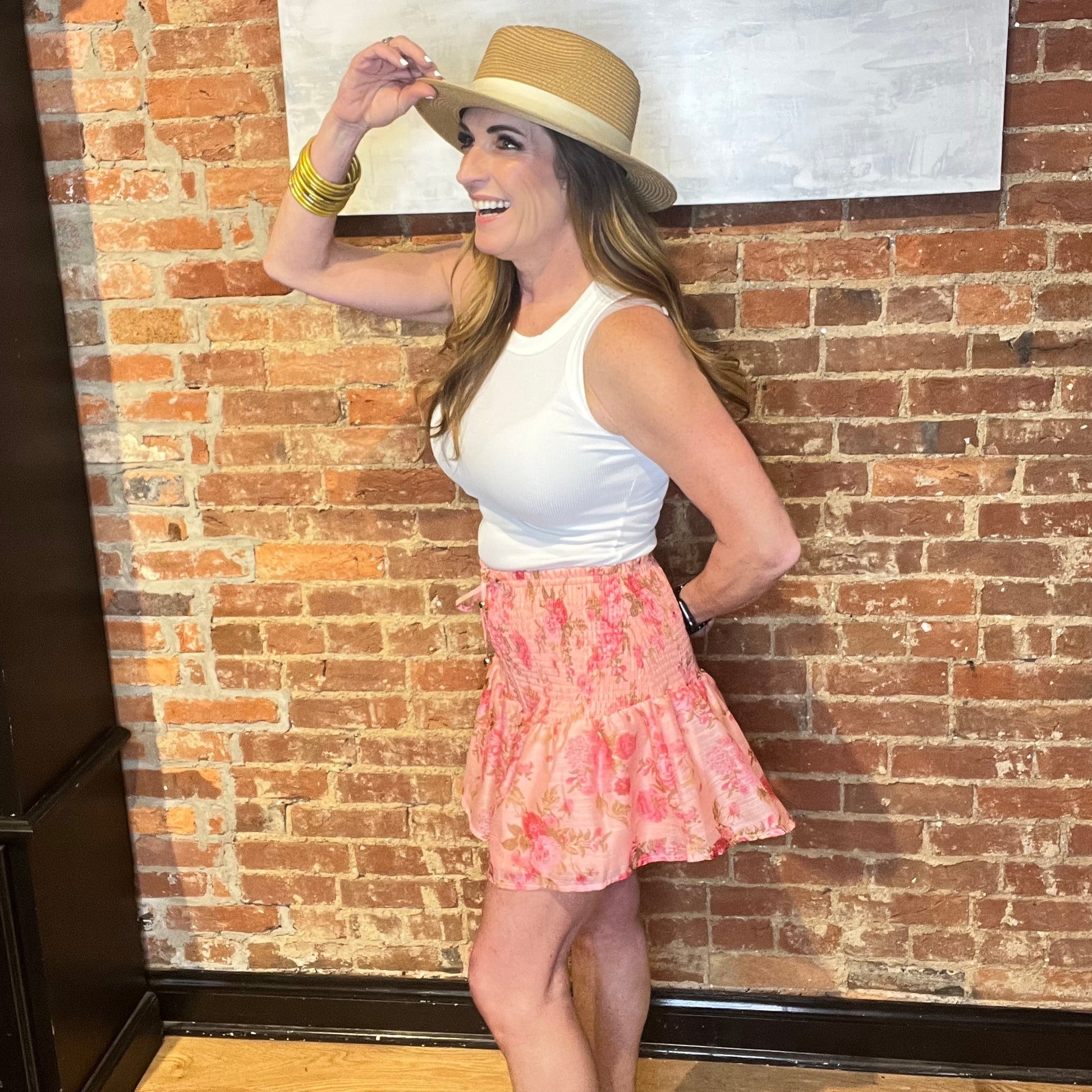 Pink Floral Print Smocked Shorts