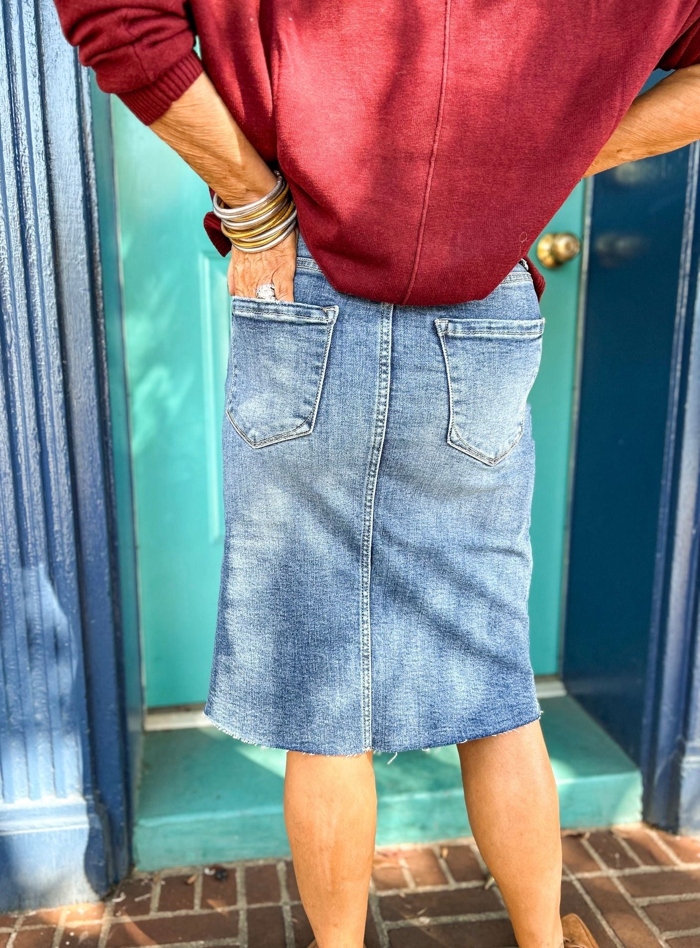 City Trend Medium Wash Denim Midi Skirt