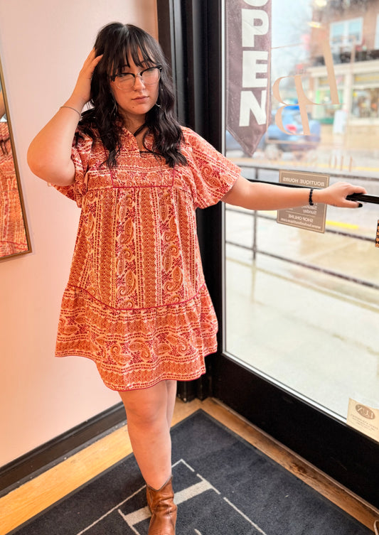 Pink Mix Paisley Print Dress
