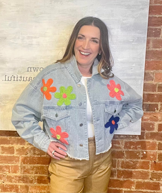 Flower Embroidered Denim Jacket