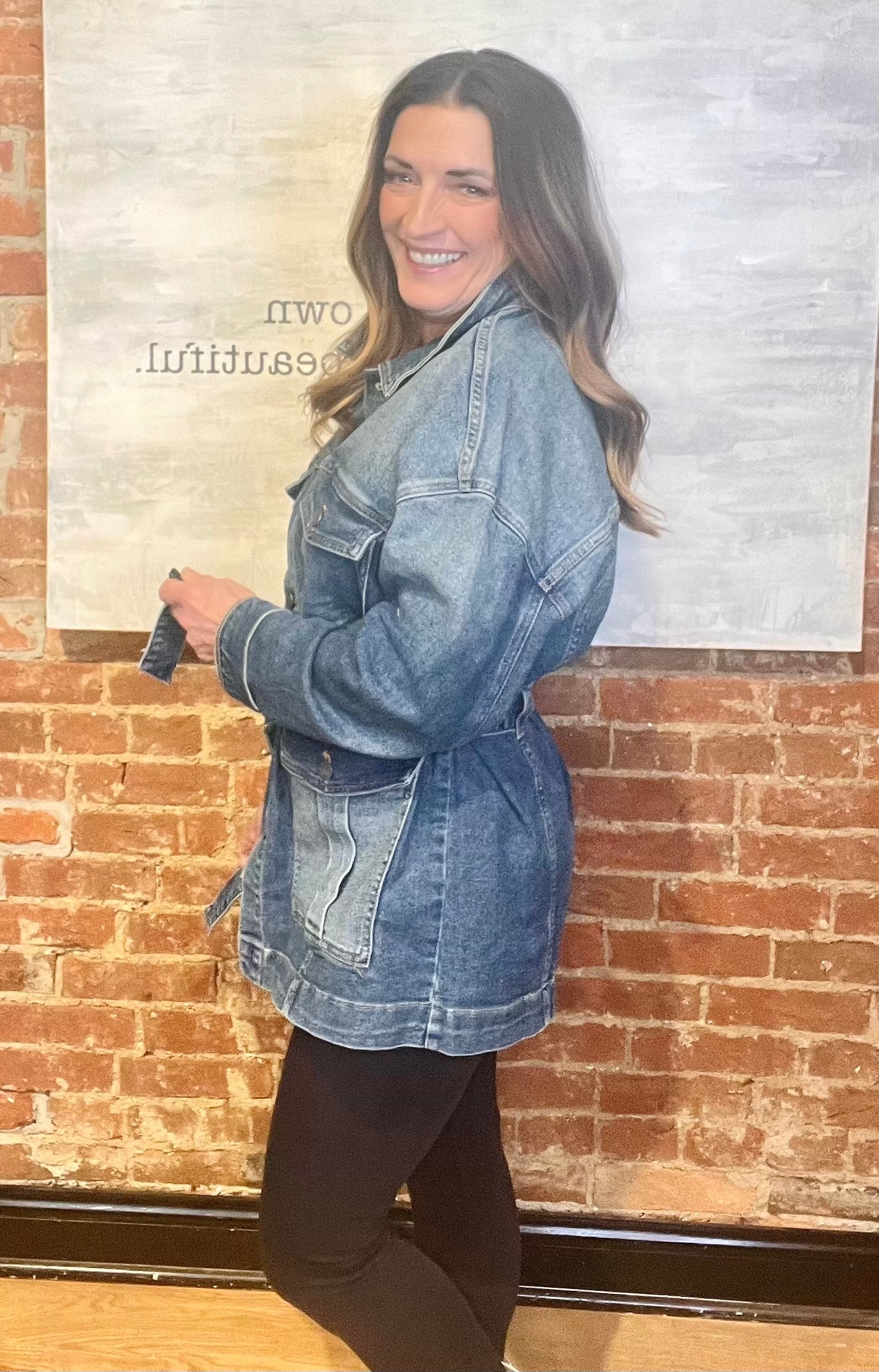 Medium Denim Belted Jacket