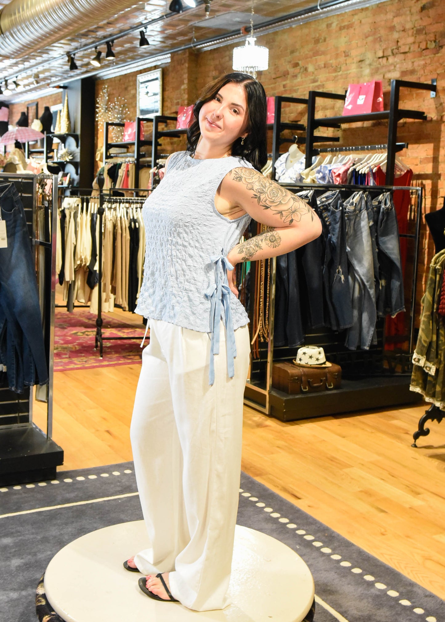 Flirty Bliss Smocked Side-Tie Sleeveless Top