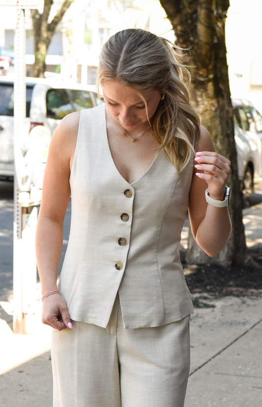 Like A Boss Linen Button Up Vest