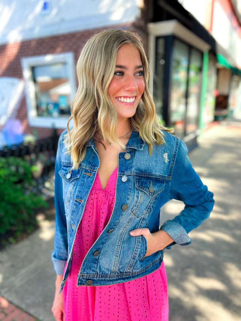 Remember Me Distressed Denim Jacket | Lux Boutique Medium Wash / Small Remember Me Distressed Denim Jacket | Lux Boutique Medium Wash / Small