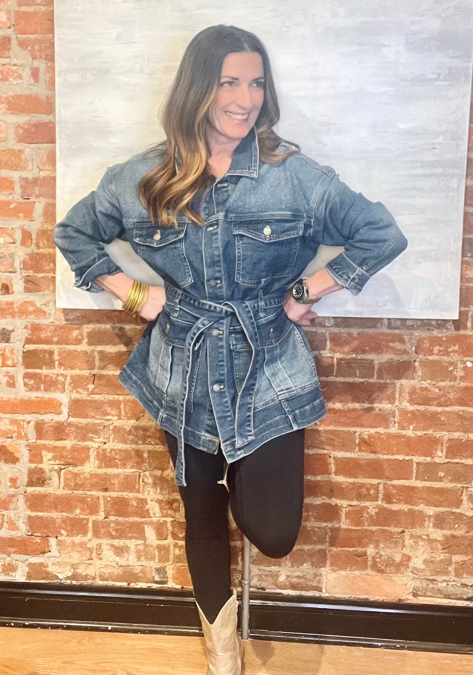 Medium Denim Belted Jacket