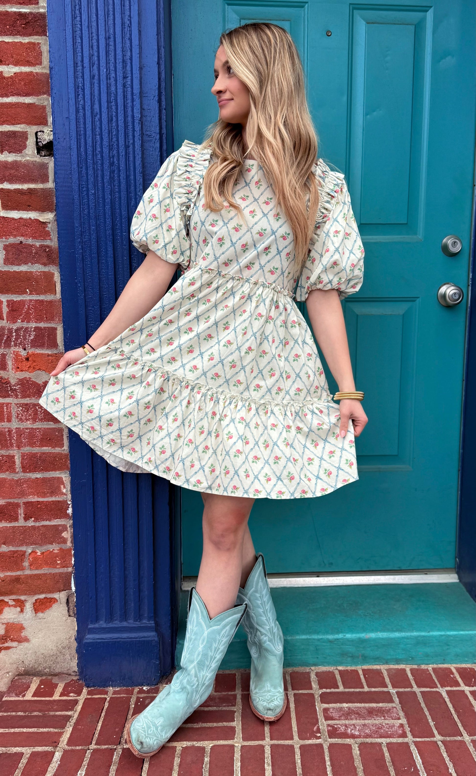 Off White Round Neck Mini Babydoll Dress